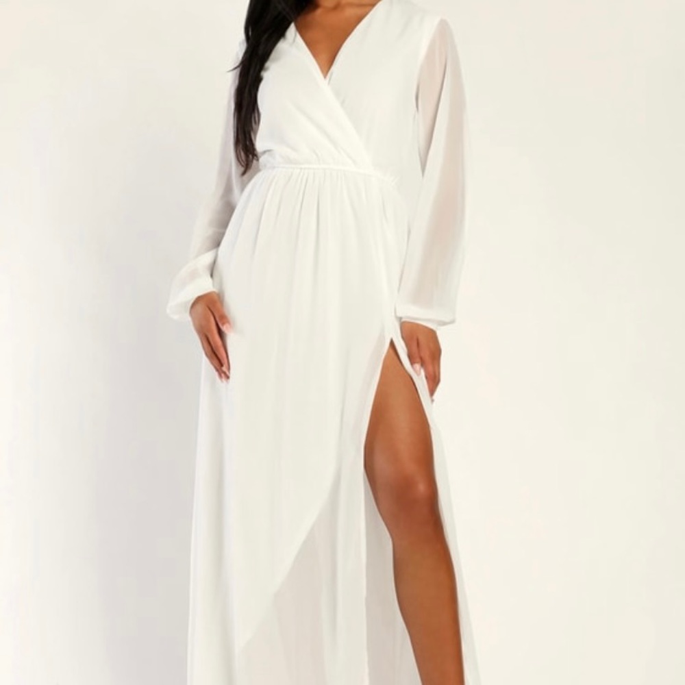 Lulu’s Wondrous Water Lilies White Maxi Dress XS